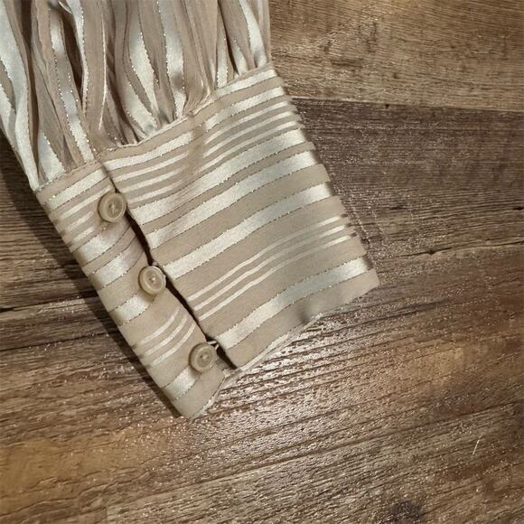 Express Striped Sheer Mock Neck Blouse Champagne Beige Office Holiday L READ - Picture 4 of 11